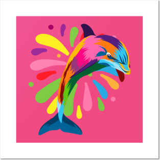 Dolphin In Splattered Paint Posters and Art